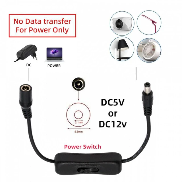 Alt view image 4 of 7 - WRIARICH DC Cable with On Off Power Switch Button DC 5.5x2.1mm Male to Female for DC 5V Desk Lamp Fan Camera