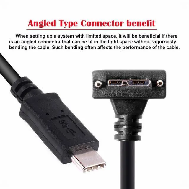 Alt view image 2 of 7 - WRIARICH 5Gbps Type-C USB-C Host to Micro USB3.0 Screw Mount 90 Degree Down Angled for Industrial Camera Storage (100cm)