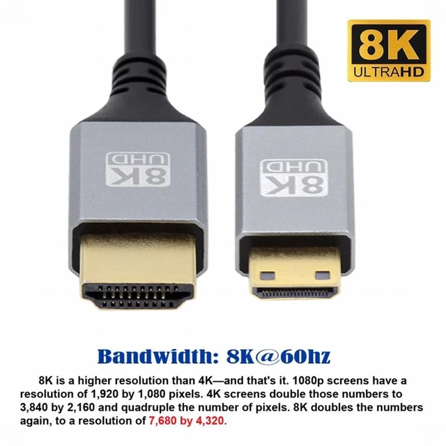 Alt view image 2 of 7 - WRIARICH Mini HDMI 2.1 Ultra Thin HDTV (0.5M) Cable 8K 4K Hyper Super Flexible Slim Cord Type-A to Type-C for Camera HDTV (0.5M)
