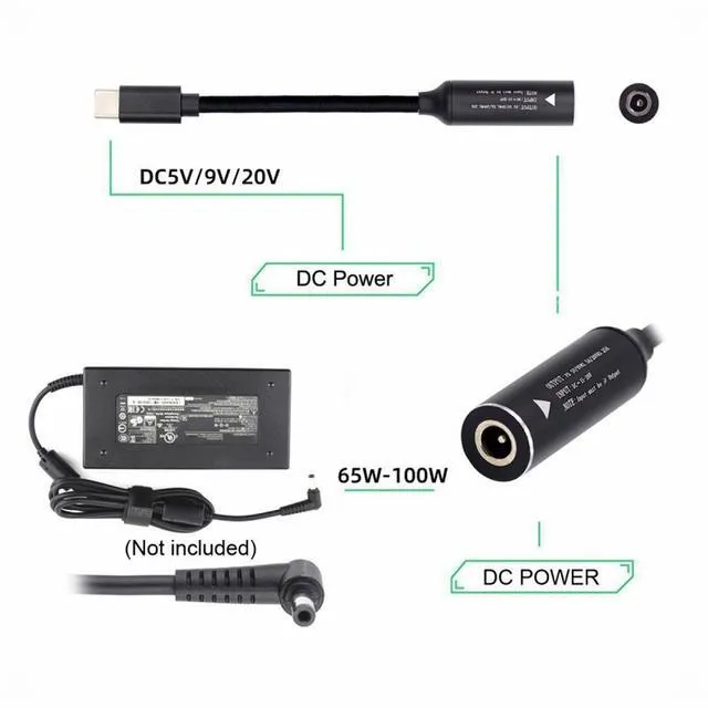 Alt view image 3 of 7 - WRIARICH DC Power Jack PD 7.9x5.4mm Input to Type-C USB-C Power Plug Charge Cable for Laptop Phone PD9V 5V 20V