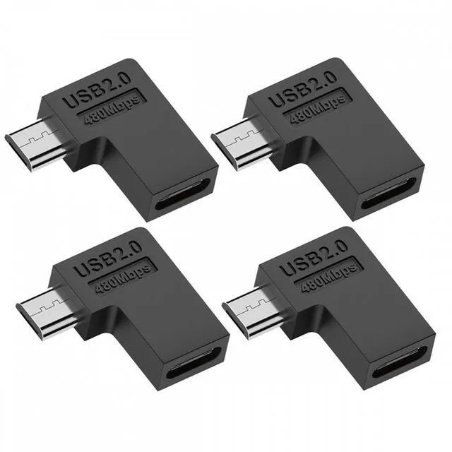 Alt view image 7 of 7 - WRIARICH 4pcs/lot USB-C USB2.0 Type-C Female to Micro USB Male Power Data Adapter 90 Degree Right Angled Type
