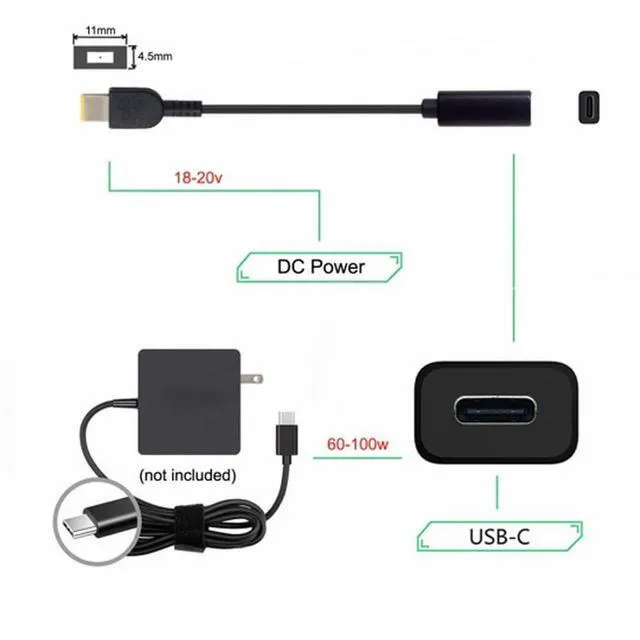 Alt view image 5 of 5 - WRIARICH PD Power Type-C USB-C to Rectangle 11.0*4.5mm Power Plug PD Emulator Trigger Charge Cable for ThinkPad X1 Carbon