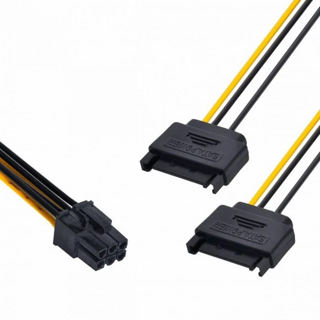 Alt view image 3 of 7 - WRIARICH Dual two SATA 15 Pin Male M to PCI-e Express Card 6 Pin Female Graphics Video Card Power Cable 15cm