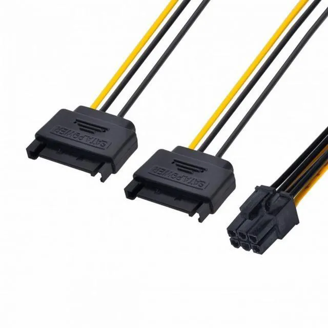 Alt view image 5 of 7 - WRIARICH Dual two SATA 15 Pin Male M to PCI-e Express Card 6 Pin Female Graphics Video Card Power Cable 15cm