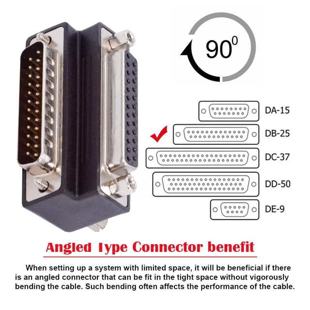 Alt view image 6 of 7 - WRIARICH Cable DSUB Parallel LPT AES/EBU DB25pin Male Nut to Female Screw Extension Adapter DB Connector Up 90 Degree Angled