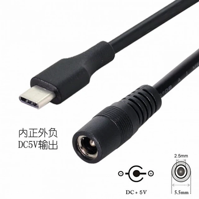 Alt view image 4 of 7 - WRIARICH USB 3.1 Type-C USB-C to DC 5V 5.5*2.5mm Power Jack Extension Charge Cable for Cell Phone Tablet
