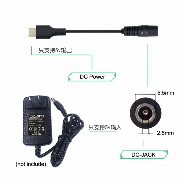 Alt view image 5 of 7 - WRIARICH USB 3.1 Type-C USB-C to DC 5V 5.5*2.5mm Power Jack Extension Charge Cable for Cell Phone Tablet