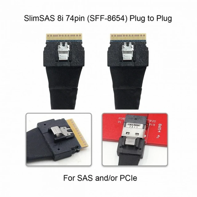 Alt view image 3 of 7 - WRIARICH PCI-E Slimline SAS 4.0 SFF-8654 8i 74pin Host to SFF-8654 74Pin Slim SAS Target Cable 50cm