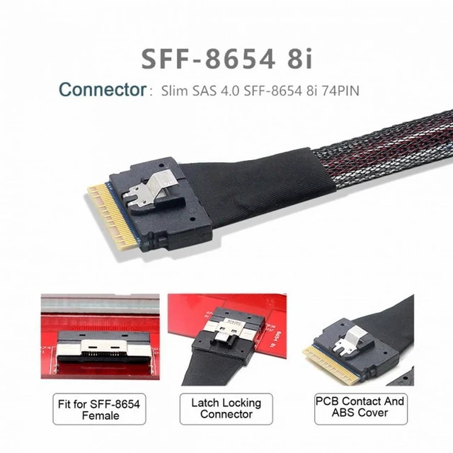 Alt view image 4 of 7 - WRIARICH PCI-E Slimline SAS 4.0 SFF-8654 8i 74pin Host to SFF-8654 74Pin Slim SAS Target Cable 50cm