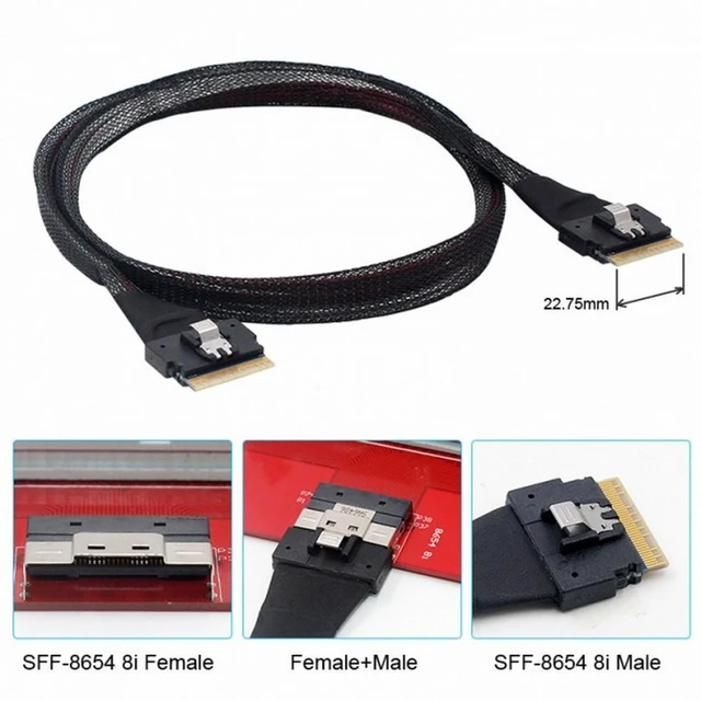 Alt view image 6 of 7 - WRIARICH PCI-E Slimline SAS 4.0 SFF-8654 8i 74pin Host to SFF-8654 74Pin Slim SAS Target Cable 50cm