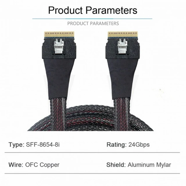 Alt view image 5 of 7 - WRIARICH PCI-E Slimline SAS 4.0 SFF-8654 8i 74pin Host to SFF-8654 74Pin Slim SAS Target Cable 50cm