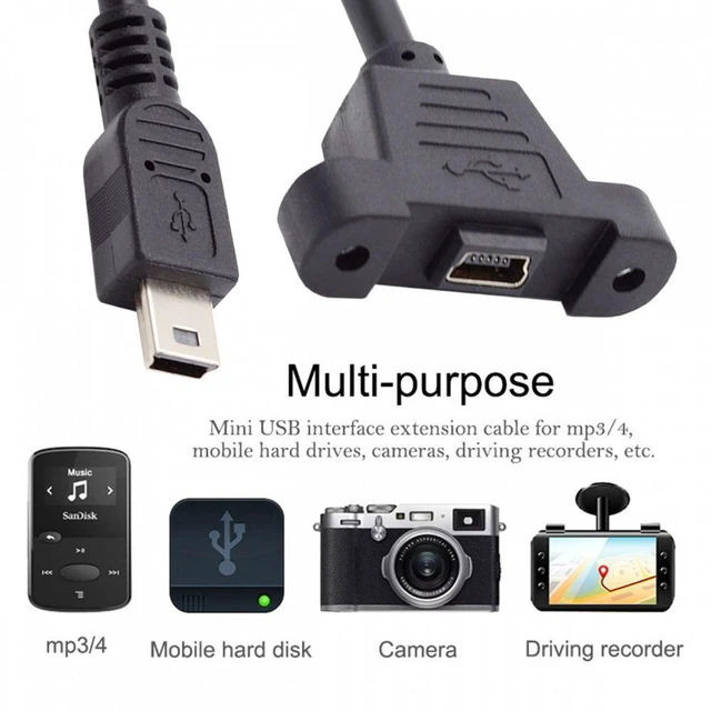 Alt view image 6 of 7 - WRIARICH Panel Mount Type Mini USB 5Pin Male to Female Extension Adapter Cable with Screws 50cm