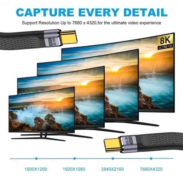 Alt view image 2 of 7 - WRIARICH 240W Type-C USB-C Male to Male USB4 40Gbps 100W 8K Flat Slim FPC Data Cable for Laptop Phone 13cm