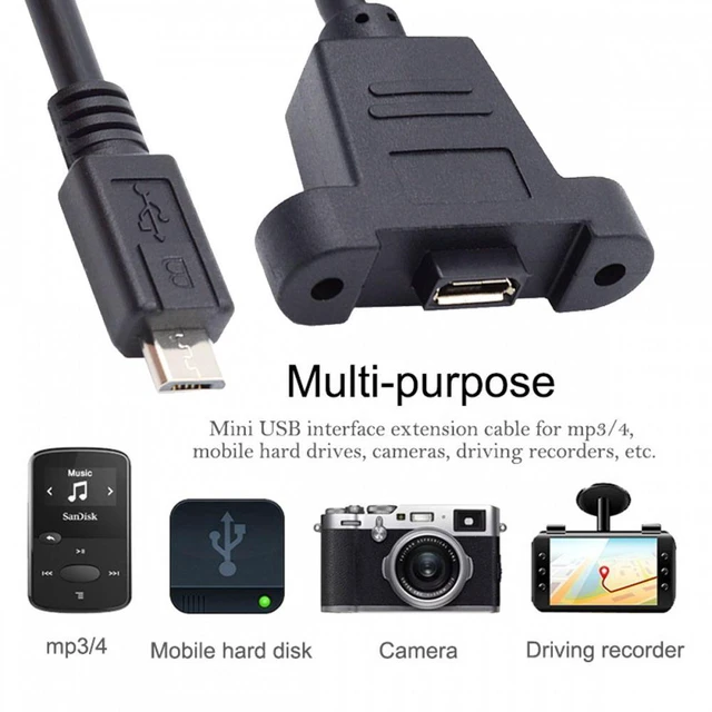 Alt view image 6 of 7 - WRIARICH Micro USB 5Pin Male to Female Extension Panel Mount Type-Cable with Screws 50cm