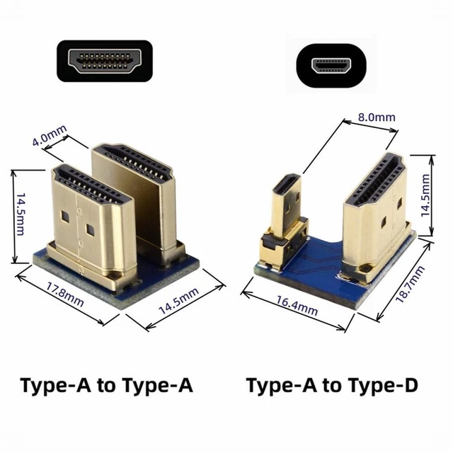 Alt view image 3 of 7 - WRIARICH 2pcs/set HDMI to Micro HDMI Type A to Type-D Male Connector Socket for Raspberry PI 3B/3B+/4B Opposite U Shape Back Angled