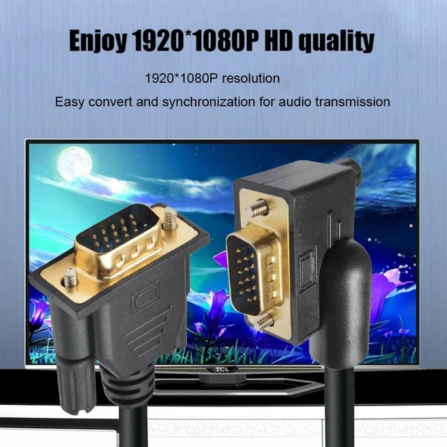 Alt view image 2 of 7 - WRIARICH 100CM 90 Degree Right Angled VGA RGB Male to Straight Male Extension Cable 3COAX+6C for Monitor Projector Computer