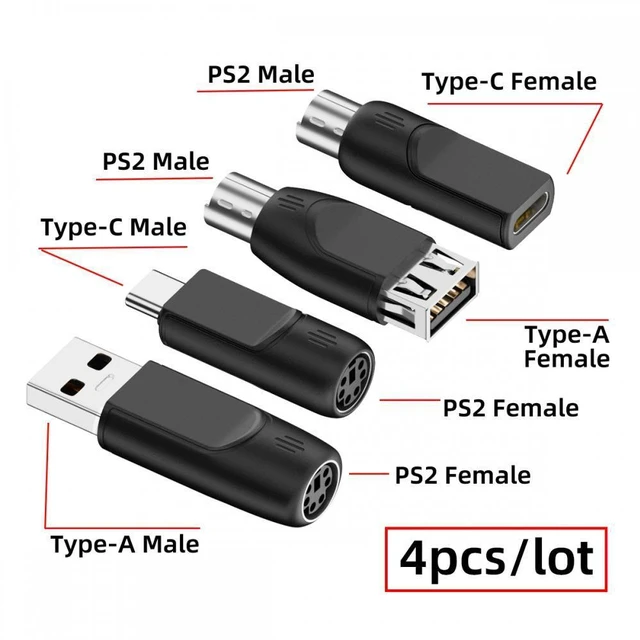 Main image of WRIARICH 4pcs/lot USB 2.0 Type-A Type-C USB-C to PS2 Keyboard PS/2 Mouse Male to Female Adapter Mini-Din 6Pin