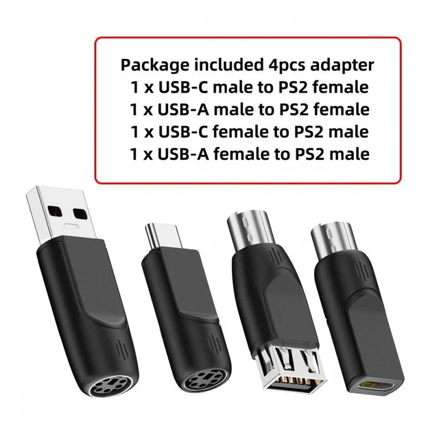 Alt view image 5 of 7 - WRIARICH 4pcs/lot USB 2.0 Type-A Type-C USB-C to PS2 Keyboard PS/2 Mouse Male to Female Adapter Mini-Din 6Pin