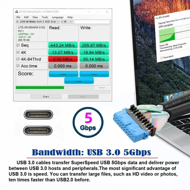 Alt view image 5 of 7 - WRIARICH USB3.0 Motherboard 19/20Pin to Type-C USB-C Dual Ports Female PCI-E Back Panel 5Gbps Cable