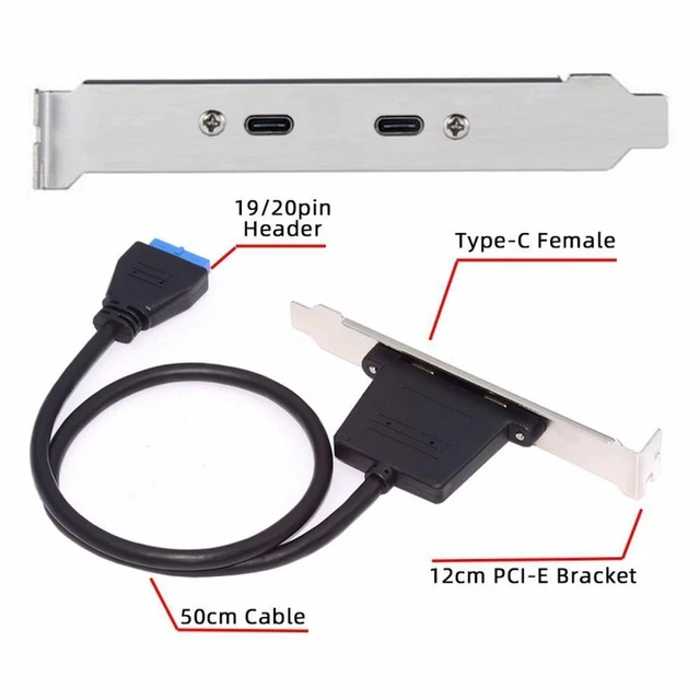 Alt view image 7 of 7 - WRIARICH USB3.0 Motherboard 19/20Pin to Type-C USB-C Dual Ports Female PCI-E Back Panel 5Gbps Cable