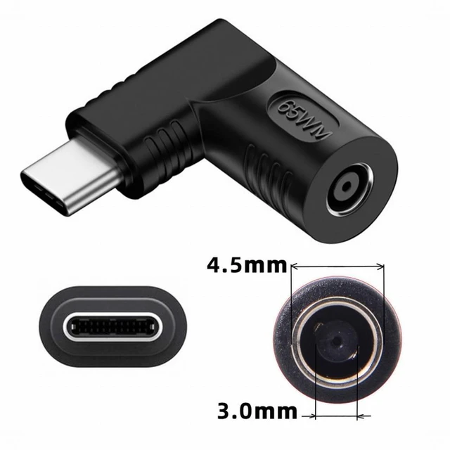 Alt view image 3 of 7 - WRIARICH 65W PD DC Power Jack 4.5x3.0mm Input to Type-C USB-C Angled 90 Degree Power Plug Charge Adapter for Laptop Phone