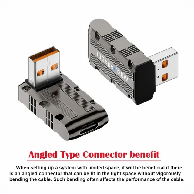 Alt view image 5 of 7 - WRIARICH USB-C USB 3.1 Type-C Female to USB 3.0 Type-A Male 90 Degree Down Angled Low Profile Type 10Gbps Data 120W Power Adapter Mecha Cyberpunk Style