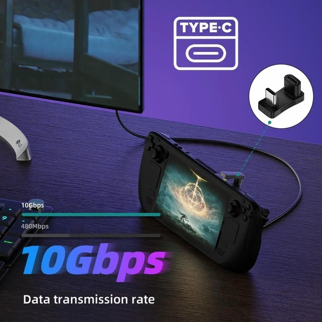 Alt view image 6 of 7 - WRIARICH 10Gbps USB3.1 Type-C Male to Female Power Data Video Adapter Opposite U Shape Back Angled Compatible with Steam Deck Phone Laptop