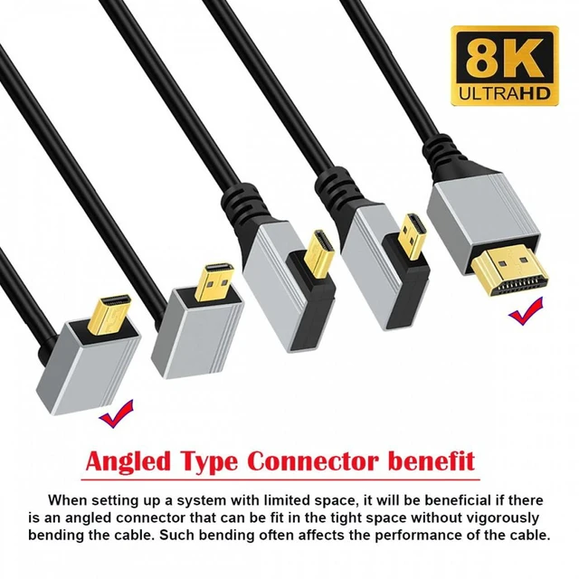 Alt view image 4 of 7 - WRIARICH 90 Degree Up Angled Micro HDMI 2.1 Ultra Thin HDTV Cable 8K 4K Hyper Super Flexible Slim Cord Type-A to Type-D for Camera HDTV