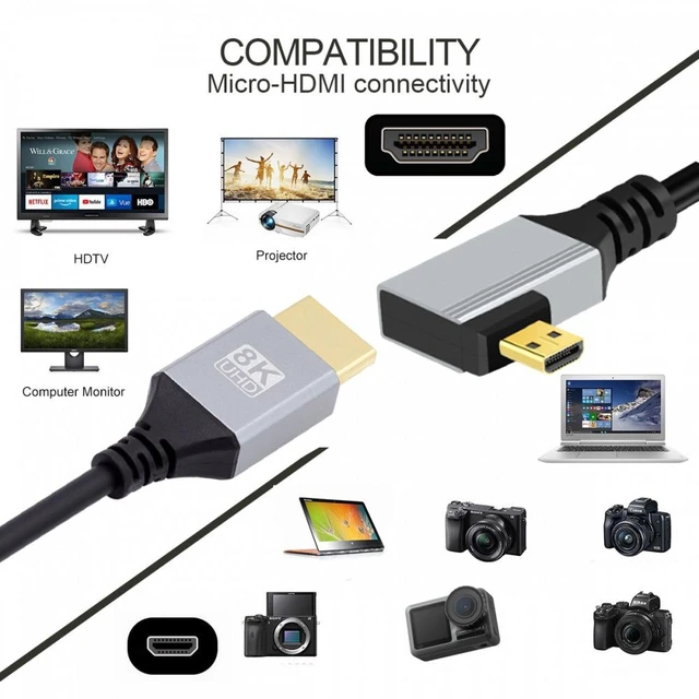 Alt view image 7 of 7 - WRIARICH 90 Degree Left Angled Micro HDMI 2.1 Ultra Thin HDTV Cable 8K 4K Hyper Super Flexible Slim Cord Type-A to Type-D for Camera HDTV