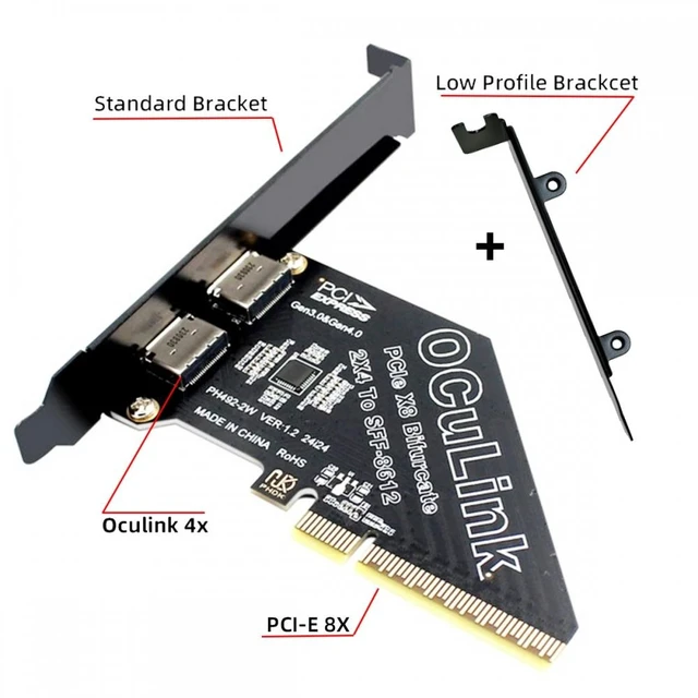 Alt view image 2 of 7 - WRIARICH PCI-Express 4.0 PCIE 8x Detachable to Dual Oculink SFF-8612 SFF-8611 VROC Raid0 Adapter for U.2 SSD eGPU External Graphics Card Dock