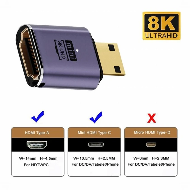 Alt view image 3 of 7 - WRIARICH Mini HDMI Male to HDMI 2.1 Female UHD Extension Gold Converter Adapter Support 8K 60hz HDTV