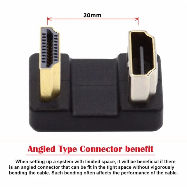 Alt view image 4 of 7 - WRIARICH Standard HDMI 1.4 Male Type-A to HDMI Female Port Savers 360 Degree Down Opposite U Shape Back Angled Extension Adapter Converter