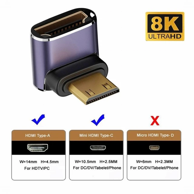 Alt view image 3 of 7 - WRIARICH Down Angled Mini HDMI Male to HDMI 2.1 Female UHD Extension Gold Converter Adapter Support 8K 60hz HDTV