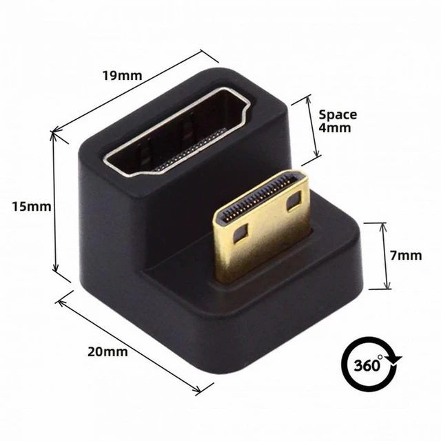 Alt view image 3 of 7 - WRIARICH 360 Degree Down Opposite U Shape Back Angled Mini HDMI 1.4 Male to HDMI Female Extension Adapter Converter