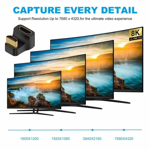 Alt view image 3 of 7 - WRIARICH HDMI Male Type-A to HDMI Female Port Savers 360 Degree Down Opposite U Shape Back Angled Extension Adapter Converter