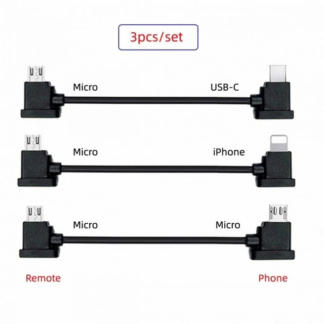Alt view image 3 of 7 - WRIARICH 3pcs/set Remote Controller Data Cable Type-C Micro 8P to Micro USB for Mavic Pro Platinum Mavic Park RC Accessories