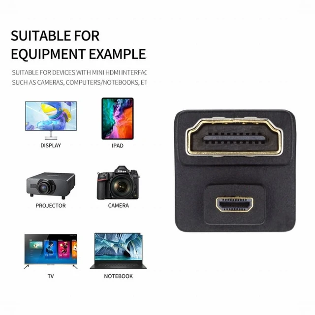 Alt view image 5 of 7 - WRIARICH Micro HDMI 1.4 Male Type-D to HDMI Female Port Savers 360 Degree Up Opposite U Shape Back Angled Extension Adapter Converter