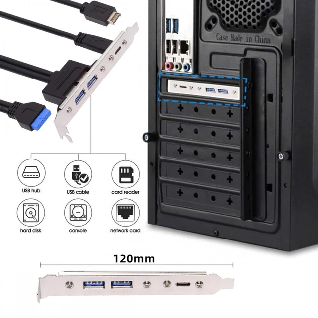 Alt view image 7 of 7 - WRIARICH 10Gbps USB3.0 Motherboard 19/20Pin & Type-E to Type-C USB-C & USB 3.0 Dual Ports Female PCI-E Back Panel 5Gbps Cable