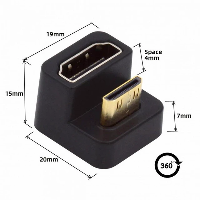 Alt view image 2 of 7 - WRIARICH 360 Degree Up Opposite U Shape Back Angled Mini HDMI 1.4 Male to HDMI Female Extension Adapter Converter