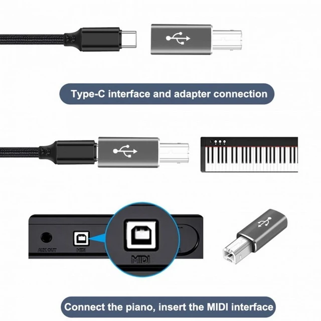 Alt view image 5 of 7 - WRIARICH 2pcs Type-C USB-C to Midi Adapter Converter Lectronic Musical Instrument for Midi Keyboard Phone Tablet (USB2.0 Version)