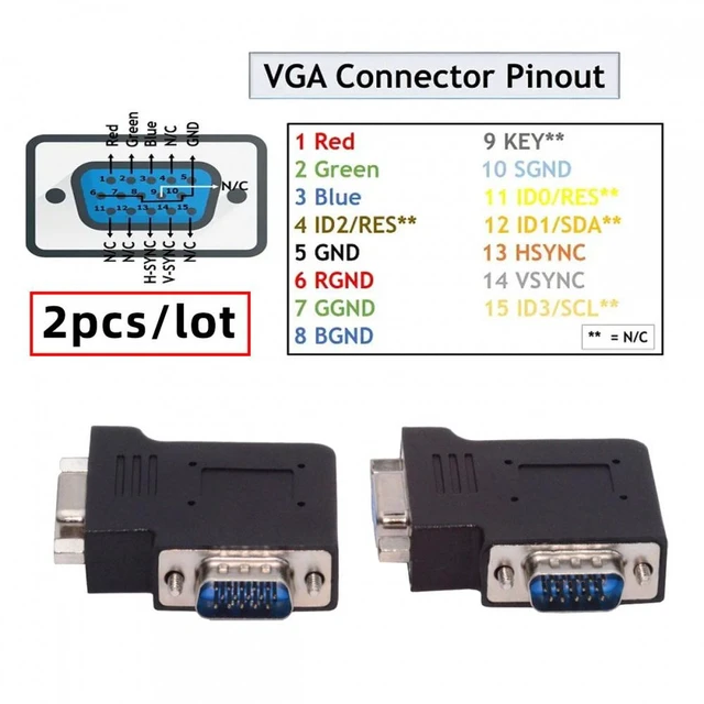 Alt view image 2 of 7 - WRIARICH Cable 2pcs/lot Left & Right Angled 90 Degree VGA RGB HDB15Pin Screw Type Male to Female Nut Type Extension Adapter for Monitor Displays