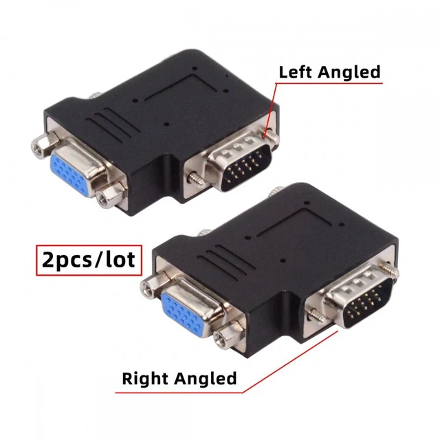 Alt view image 3 of 7 - WRIARICH Cable 2pcs/lot Left & Right Angled 90 Degree VGA RGB HDB15Pin Screw Type Male to Female Nut Type Extension Adapter for Monitor Displays