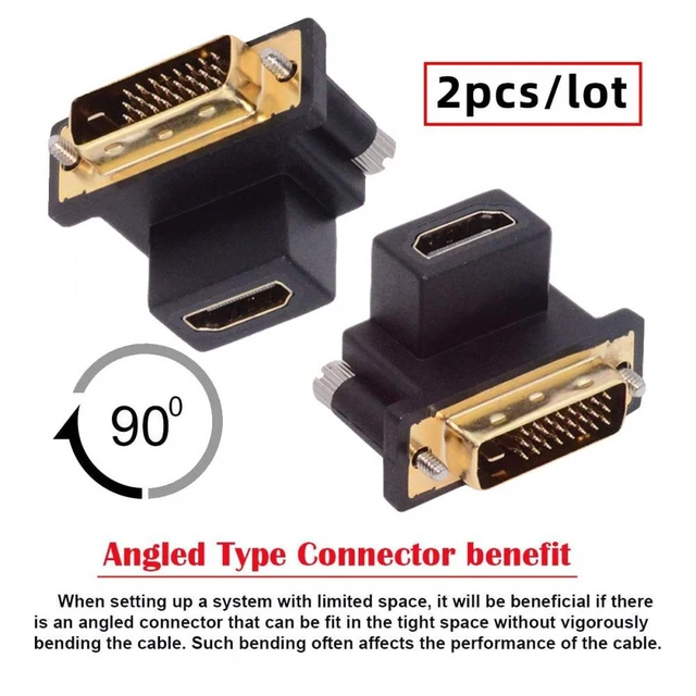 Alt view image 3 of 7 - WRIARICH Cable 2pcs/lot Up & Down Angled 90 Degree DVI Male to HDMI Female 4K Adapter for Computer HDTV Graphics Card