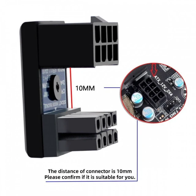 Alt view image 3 of 6 - Vszerda 2pcs/lot ATX 8P EPS Male to Female 360 Degree Up Down Angled Power Header Adapter for CPU 12V