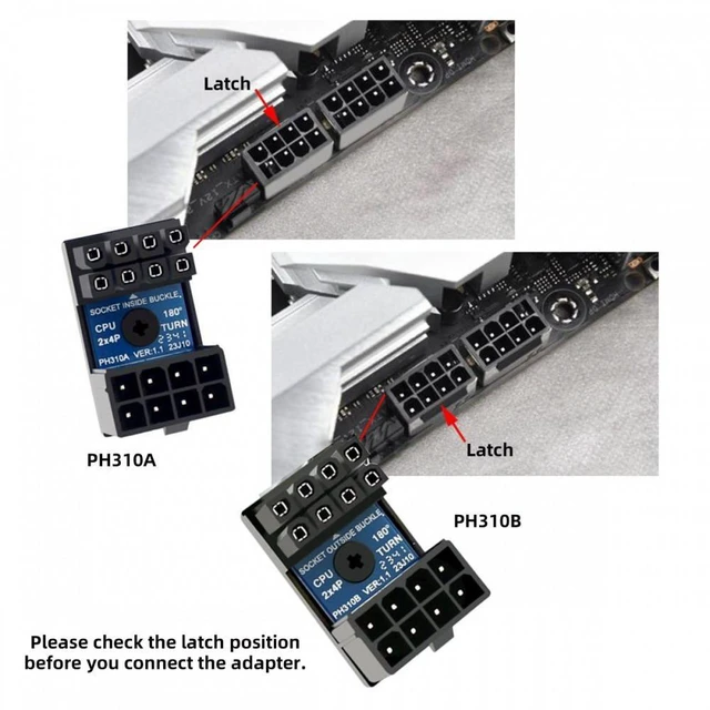 Alt view image 5 of 6 - Vszerda 2pcs/lot ATX 8P EPS Male to Female 360 Degree Up Down Angled Power Header Adapter for CPU 12V