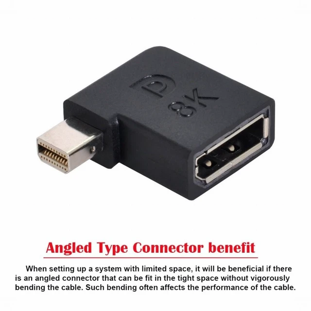 Alt view image 5 of 7 - WRIARICH Angled Mini DisplayPort 1.4 Male to DP Female 8K 60hz Adapter Ultra-HD UHD 4K 144hz 7680*4320 for Video PC Laptop Monitor