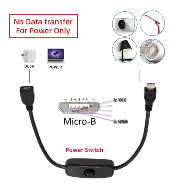 Alt view image 4 of 7 - WRIARICH Micro USB2.0 Cable with On Off Power Switch Button Micro 5Pin Male to Female for DC 5V Desk Lamp Fan Camera
