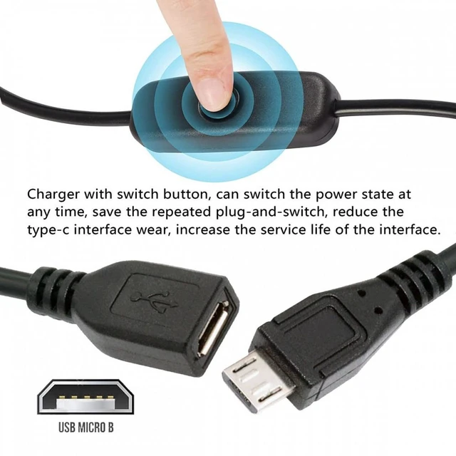 Alt view image 5 of 7 - WRIARICH Micro USB2.0 Cable with On Off Power Switch Button Micro 5Pin Male to Female for DC 5V Desk Lamp Fan Camera