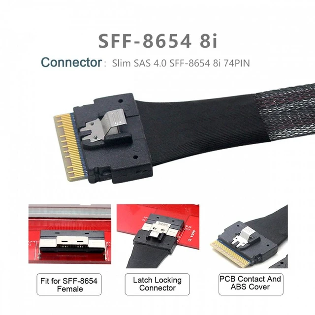 Alt view image 3 of 7 - WRIARICH PCI-E Ultraport Slimline SAS Slim PCIE 4.0 SFF-8654 8i 74pin to Dual SFF-8654 4i 38Pin Cable 50cm PCI-Express
