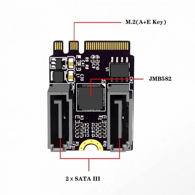 Main image of WRIARICH NGFF Key A+E PCI Express to SATA 3.0 6Gbps Dual Ports Adapter Converter Hard Drive Extension Card JMB582 2230